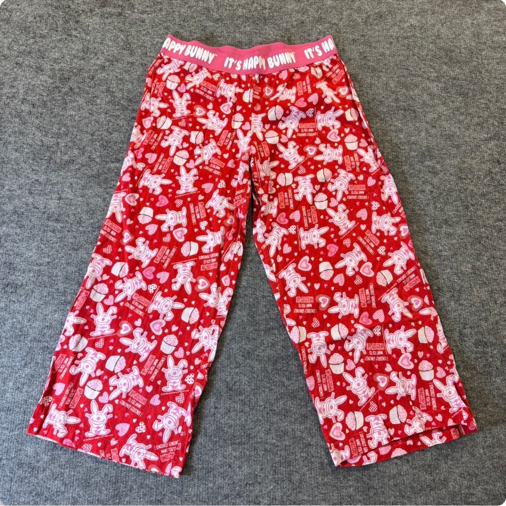 Happy Bunny Y2K Red‎ & Pink Graphic Capri Pajama Pants Small